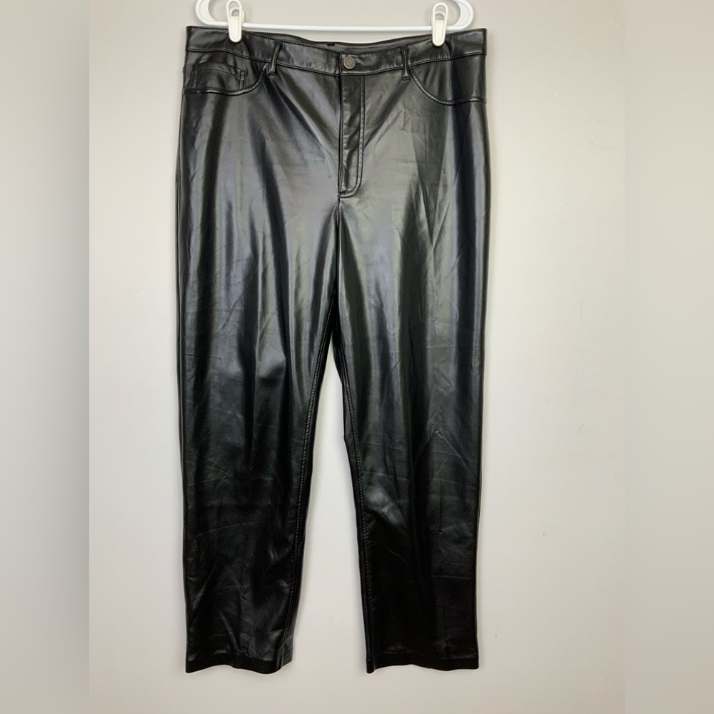 Joie Sz 14 Black Faux Vegan Leather Straight Leg High Rise 5 Pocket Pants Soft